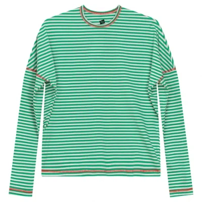 Riff Striped Contrast Stitch Drop Shoulder Long Sleeve Top In Green