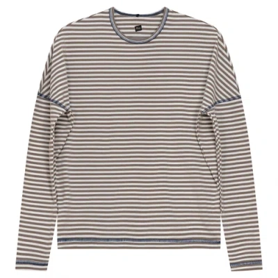 Riff Striped Contrast Stitch Drop Shoulder Long Sleeve Top In Brown