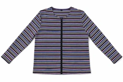 Riff Zip Striped Long Sleeve Crewneck Top In Multi