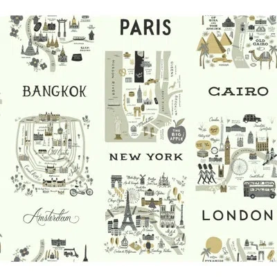 Rifle Paper Co City Maps 27' L X 27" W Wallpaper Roll In Gray,gold