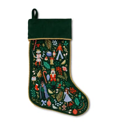 Rifle Paper Co Embroidery Nutcracker Stocking In Green