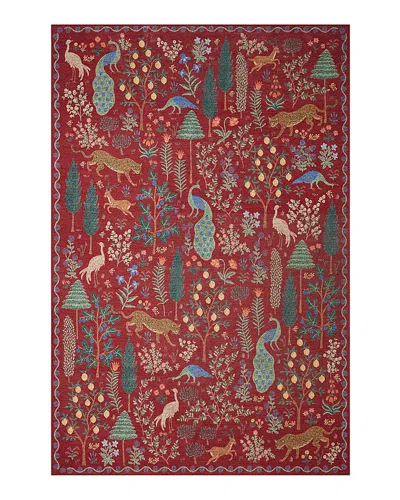 Rifle Paper Co . Menagerie Men-02 Area Rug, 7'6 X 9'6 In Crimson