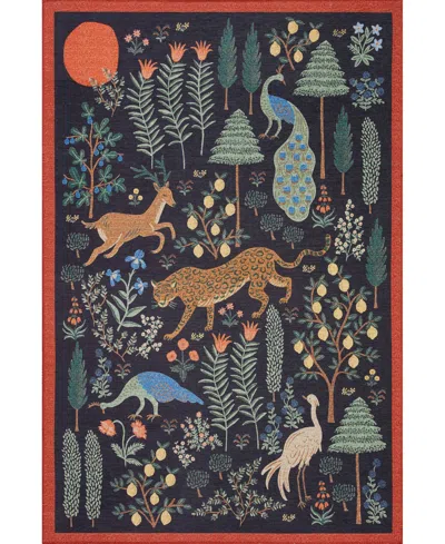 Rifle Paper Co Menagerie Men-01 7'6" X 9'6" Area Rug In Black