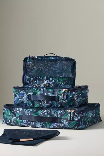 Rifle Paper Co Packing Cubes, Set Of 3 In Blue