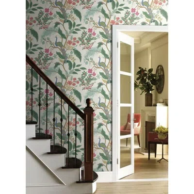 Rifle Paper Co Peacock 27' X 27" Wallpaper Roll In Green,red