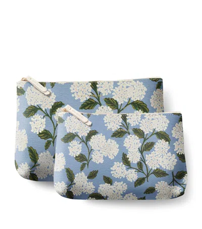 Rifle Paper Co Set Of 2 Hydrangea Pouches In Blue