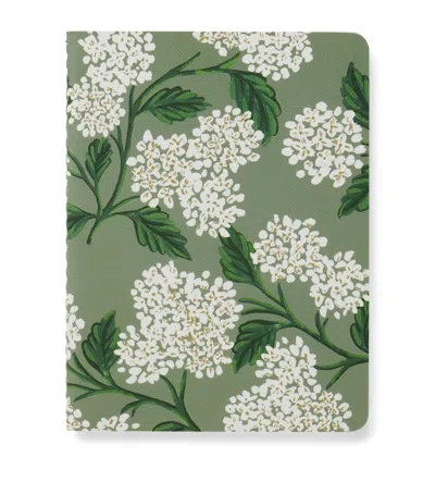 Rifle Paper Co Set Of 5 Hydrangea Pocket Notebooks In Green