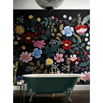 Rifle Paper Co Strawberry Fields 10' L X 108" W Peel And Stick Wallpaper In Black