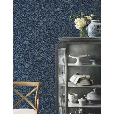 Rifle Paper Co Willowberry 20' L X 20.5" W Peel And Stick Wallpaper Roll In Navy