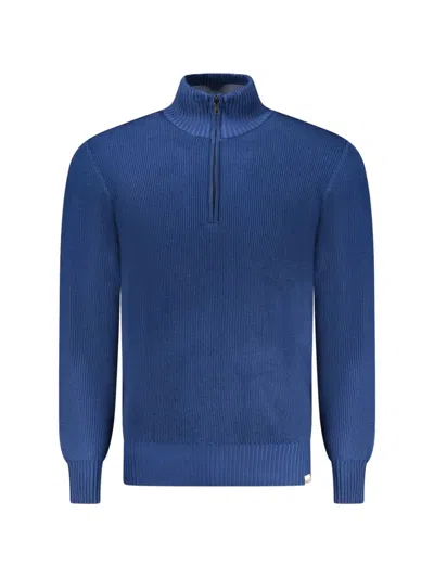 Rifle Ribbed-knit Quarter-zip Sweater In Blue