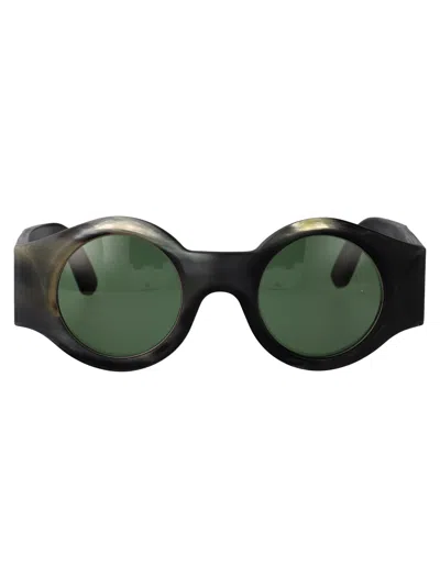 Rigards Black And White Horn Sunglasses In Green