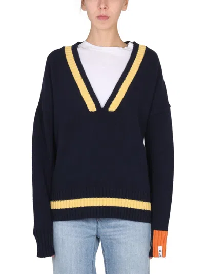 Right For V-neck Jersey With Ribbed Details Sweater In Multicolor