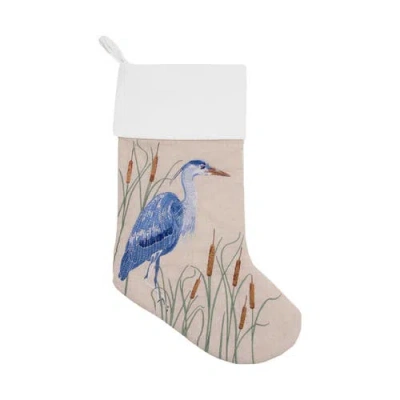 Rightside Designs Blue Heron Embroidered Linen Christmas Stocking In Neutral