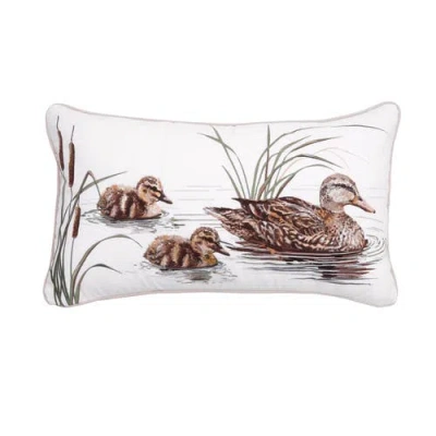 Rightside Designs Mallard And Chicks Lumbar Mini Lumbar Accent Pillow 12" X 21" In Brown
