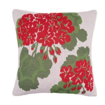 Rightside Designs Red Geranium Indoor/outdoor Knit Accent Throw Pillow 20" X 20" In Green