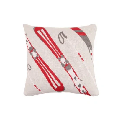 Rightside Designs Ski Pattern Indoor/outdoor Knit Accent Throw Pillow 20" X 20" In Red