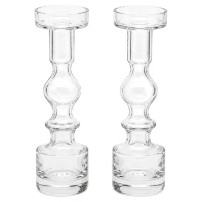 Pre-owned Riihimäen Lasi Oy Pair Of Finnish Modern Clear Glass Candlesticks By Riihimäen Lasi With Boxes In Gray