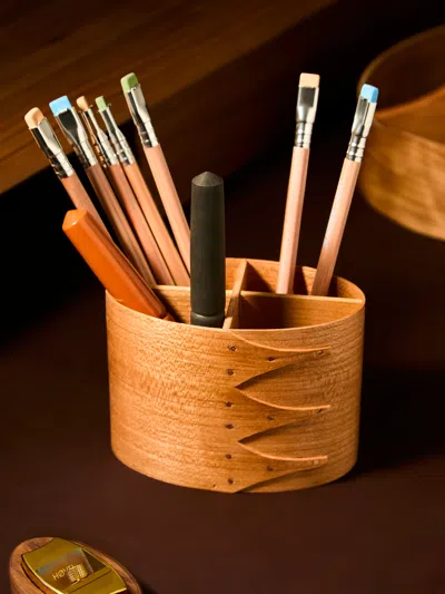 Rikke Falkow Cherry Wood Pen Pot  Abask Luxury Gift In Brown
