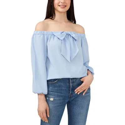 Riley & Rae Juniors Maybelle Womens Off The Shoulder Bow Blouse In Blue