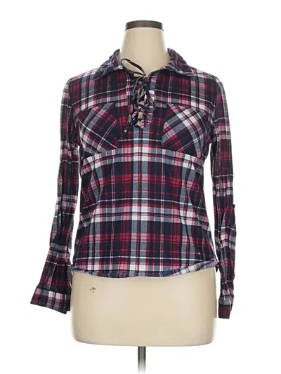 Pre-owned Riley + James Long Sleeve Blouse In Burgundy