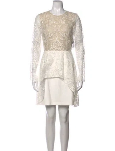 Pre-owned Rime Arodaky Lace Pattern Mini Dress W/ Tags In Neutrals/white
