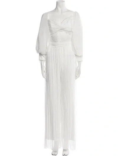 Pre-owned Rime Arodaky Lace Trim Embellishment Pantsuit In White