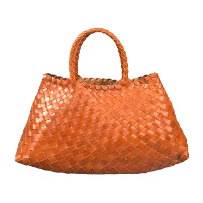 Rimini Women's Brown Weaving Leather Tote With Top Handle - Tan