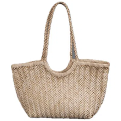 Rimini Women's Neutrals Woven Leather Handbag In Zigzag Pattern 'vittoria' - Natural In Black