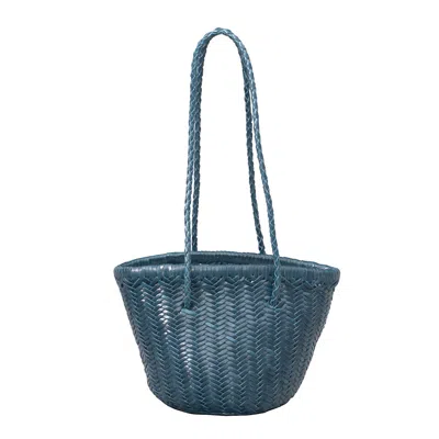 Rimini Women's Woven Leather Beach Bucket Bag - Royal Blue