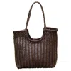 Rimini Women's Woven Leather Handbag 'caterina' - Dark Brown In Brown