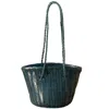 Rimini Women's Zigzag Woven Leather Bucket Bag In Small Size ‘alessandra' - Blue In Blue