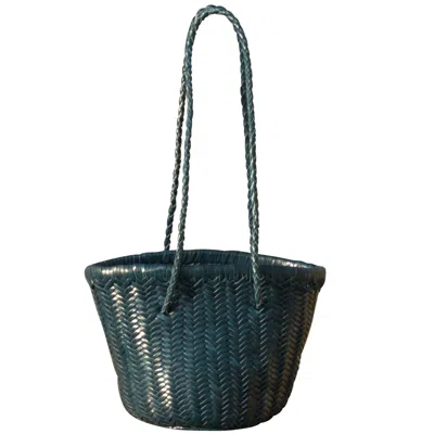 Rimini Women's Zigzag Woven Leather Bucket Bag In Small Size ‘alessandra' - Blue