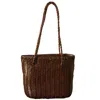 Rimini Women's Zigzag Woven Leather Handbag ‘carla' - Dark Brown In Brown