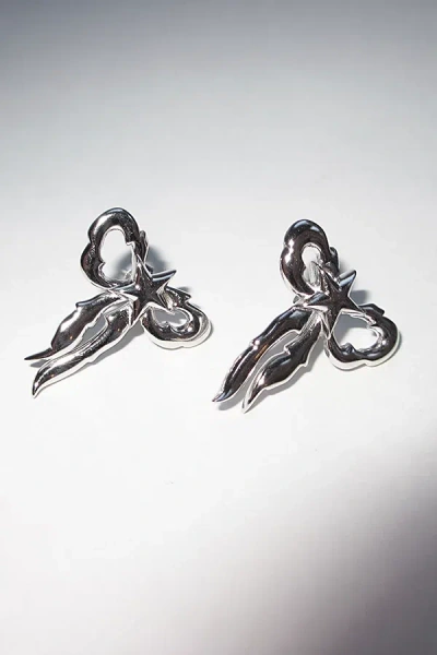 Rimor Jewelry Rimor Starry Bow Earrings In Silver, Women's At Urban Outfitters