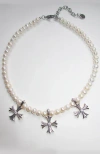 Rimor Jewelry Trio Argent Cross Pearl Choker In White