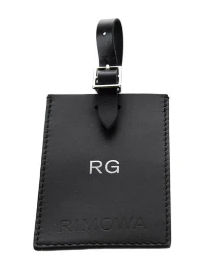 Pre-owned Rimowa Men's Black Leather Luggage Tag With Debossed Logo At Surface.