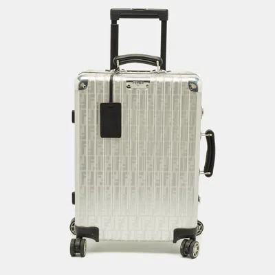 Pre-owned Rimowa X Fendi Grey Ff Aluminium Trolley Cabin Suitcase In Gray