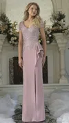 Rina Di Montella 3323 Long Formal Ruffle Evening Mother Of The Bride Dress In Pink
