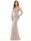 Rina Di Montella Beaded Off Shoulder Long Dress 2739 In Brown