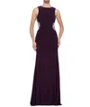 Rina Di Montella Bejeweled Bateau Jersey Sheath Dress In Aubergine In Purple