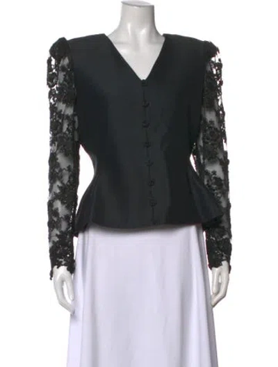 Pre-owned Rina Di Montella Cashmere V-neck Blouse In Black