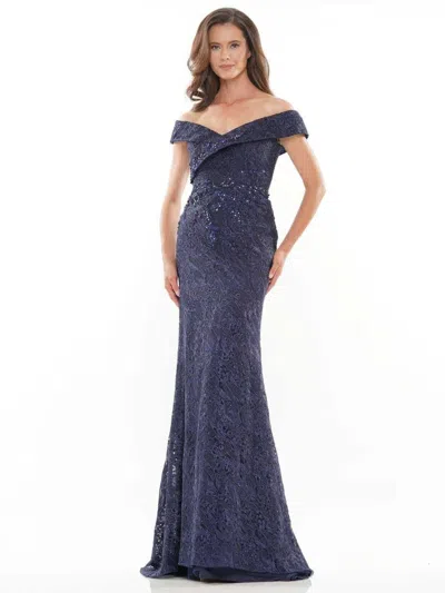 Rina Di Montella Long Formal Off Shoulder Gown 2740 In Blue