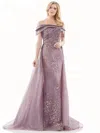 Rina Di Montella Long Formal Off Shoulder Gown 2816 In Purple