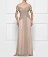 Rina Di Montella Metallic Mesh Mother Of The Bride Gown In Gold In Neutral