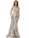 Rina Di Montella Rd2912 Long Off Shoulder Formal Dress In Silver