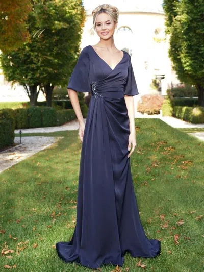 Rina Di Montella Rd2974 Long Mother Of The Bride Ruched Formal Dress In Blue
