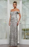 Rina Di Montella Rd3144 Formal Long Peplum Fitted Lace Dress In Silver