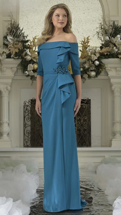 Rina Di Montella Rd3202 Formal Fitted Long Ruffle Evening Dress In Blue