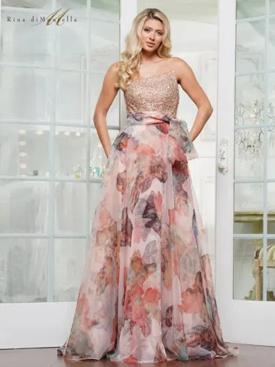Rina Di Montella Rd3213 Long Printed Formal A Line Dress In Multi