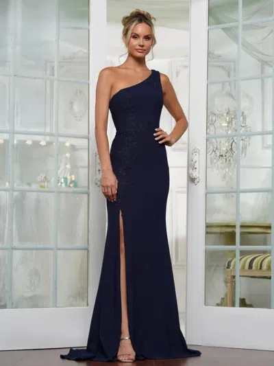 Rina Di Montella Rd3240 Long Beaded Floral Fitted Formal Dress In Blue
